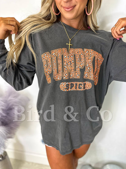 Pumpkin Spice Leopard Pepper Long Sleeve Graphic Tee