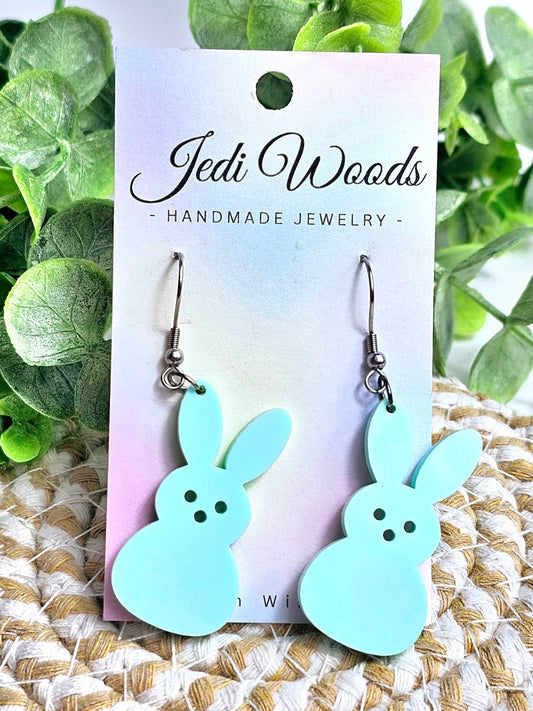 Pastel Green Peep Easter Bunny Earrings