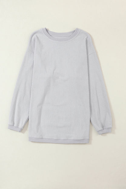 Grass Green Rib Knit Drop Shoulder Oversized Sweatshirt