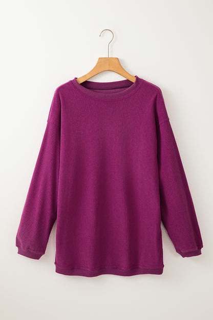 Grass Green Rib Knit Drop Shoulder Oversized Sweatshirt