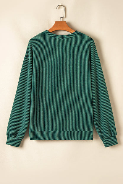 Evergreen Crinkle Rib JOLLY Pattern Long Sleeve Top and Pockets Pants Set
