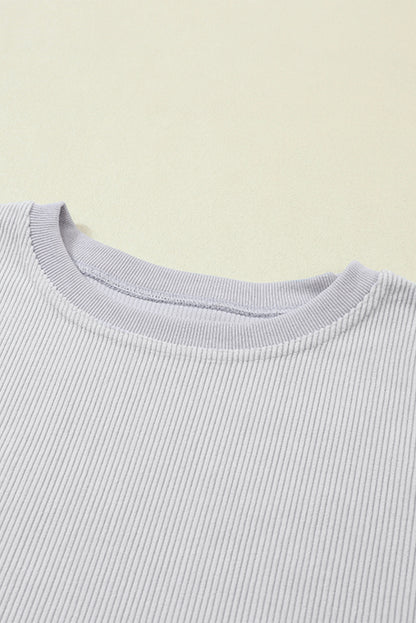 Grass Green Rib Knit Drop Shoulder Oversized Sweatshirt