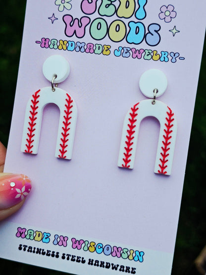 Arch Shaped Baseball Earrings with Stud Top