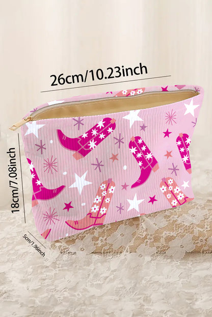 Pink Western Cowboy Boots Print Corduroy Makeup Bag