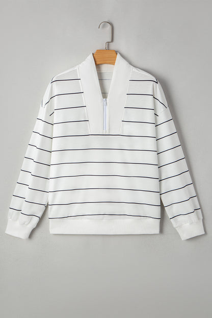 Fiery Red Striped Zipper V-Neck Drop Sleeve Top