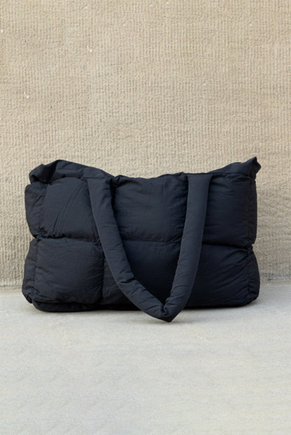 Cinnamon Solid Quilted Puffy Zipped Large Tote Bag