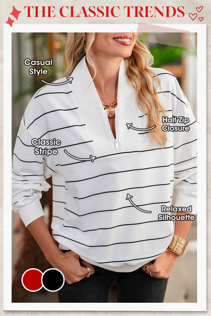 Fiery Red Striped Zipper V-Neck Drop Sleeve Top