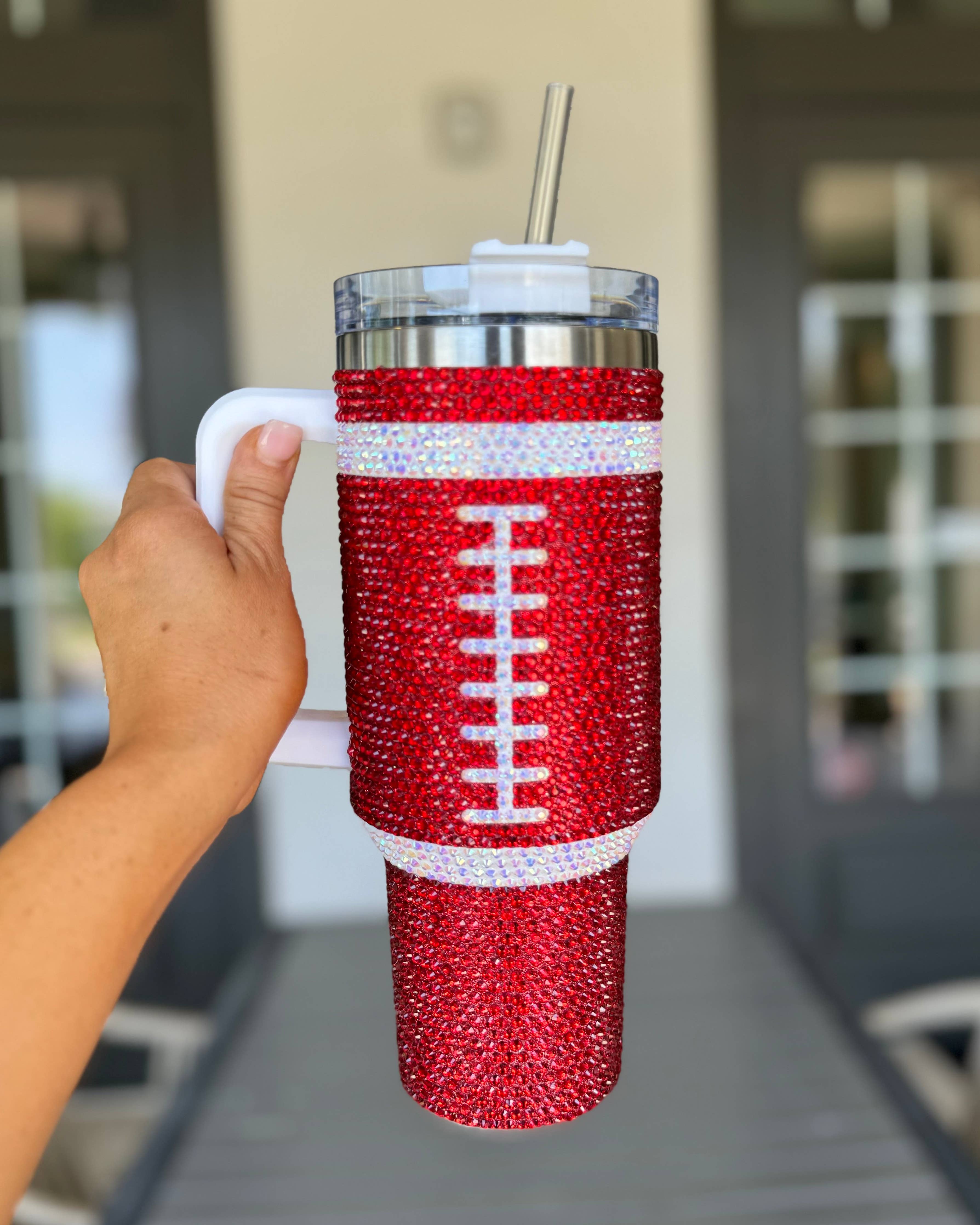 Brown Crystal Football "Blinged Out" 40 Oz. Tumbler