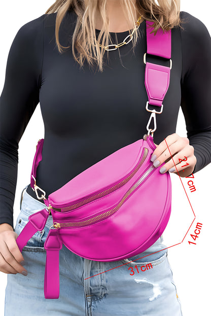 Jungle Green Wide Strap Zipper Crossbody Bag