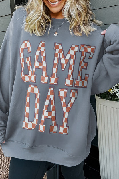 Sleet GAME DAY Checkered Letter Graphic Oversized Sweatshirt