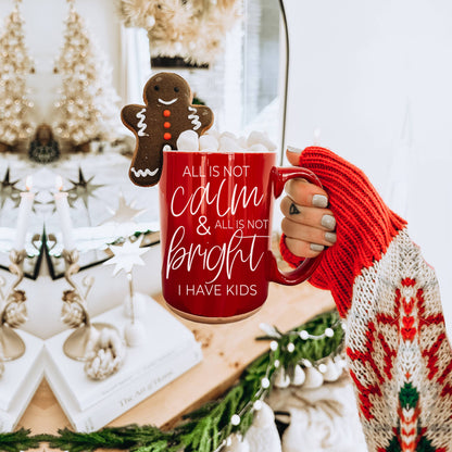 Christmas Coffee Mugs Ceramic, Red + Green Holiday Drinkware