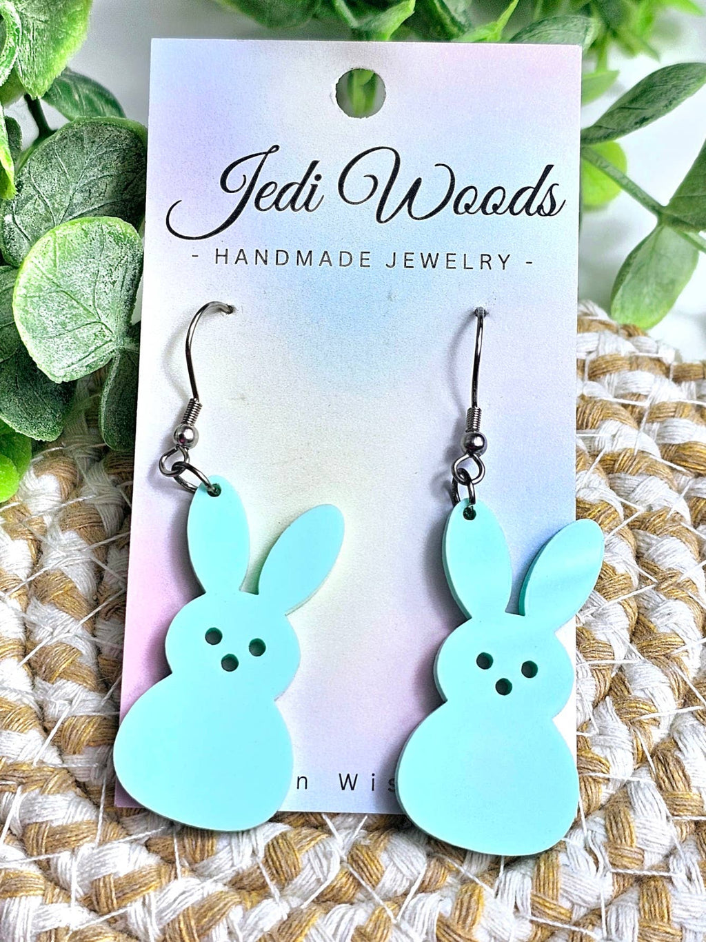 Pastel Green Peep Easter Bunny Earrings