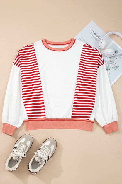 Red Striped Colorblock Patchwork Oversized Sweatshirt