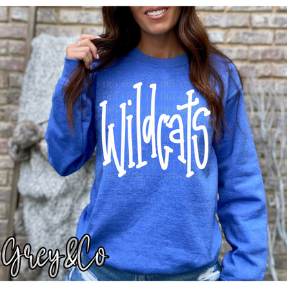 Wildcats Doodle Sweatshirt: Heather Royal Blue / Medium / Sweatshirt