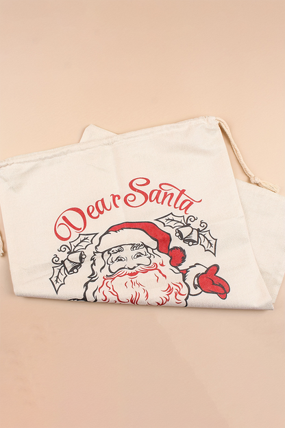 White Santa Claus Drawstring Closure Christmas Party Favor Gift Bag