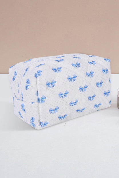 Sky Blue Sweet Bowknot Quilted Zipper Makeup Bag