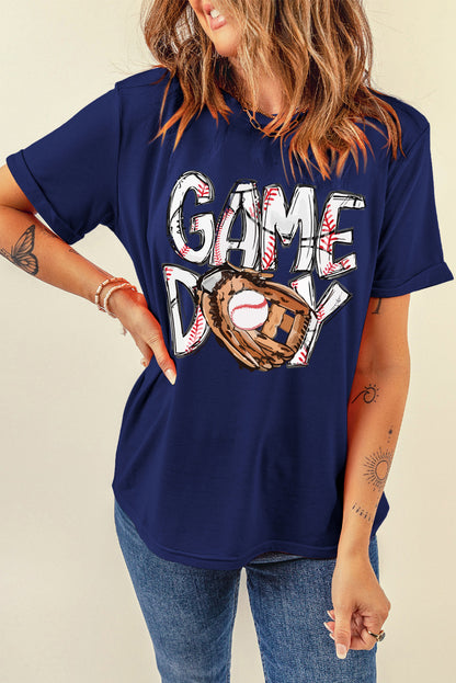 Blue GAMY DAY Baseball Crewneck T Shirt